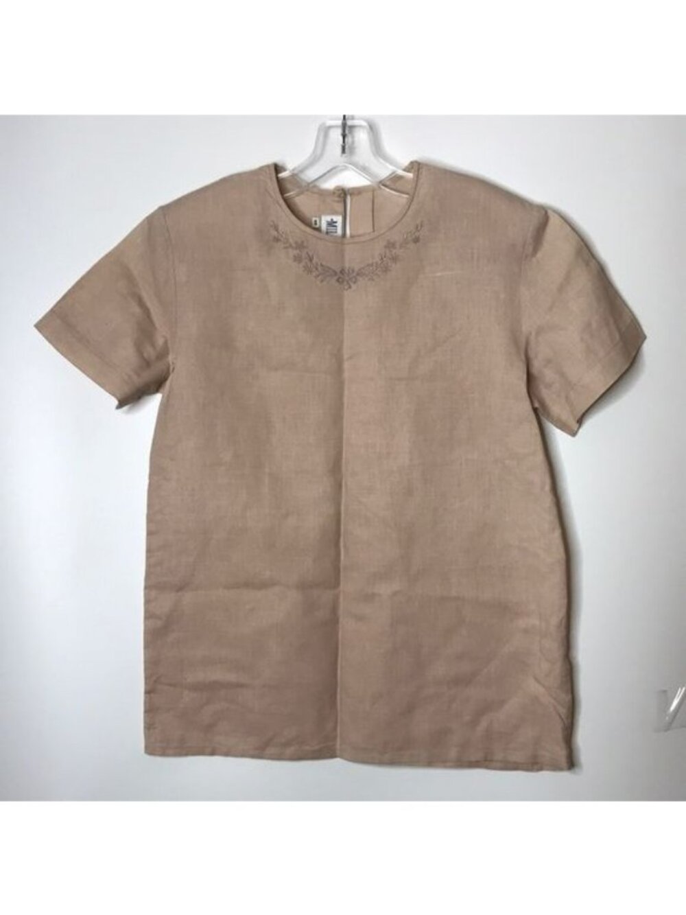 Vintage Milagro Womens Light Pink Linen Embroidered Short Sleeve Top S SMALL